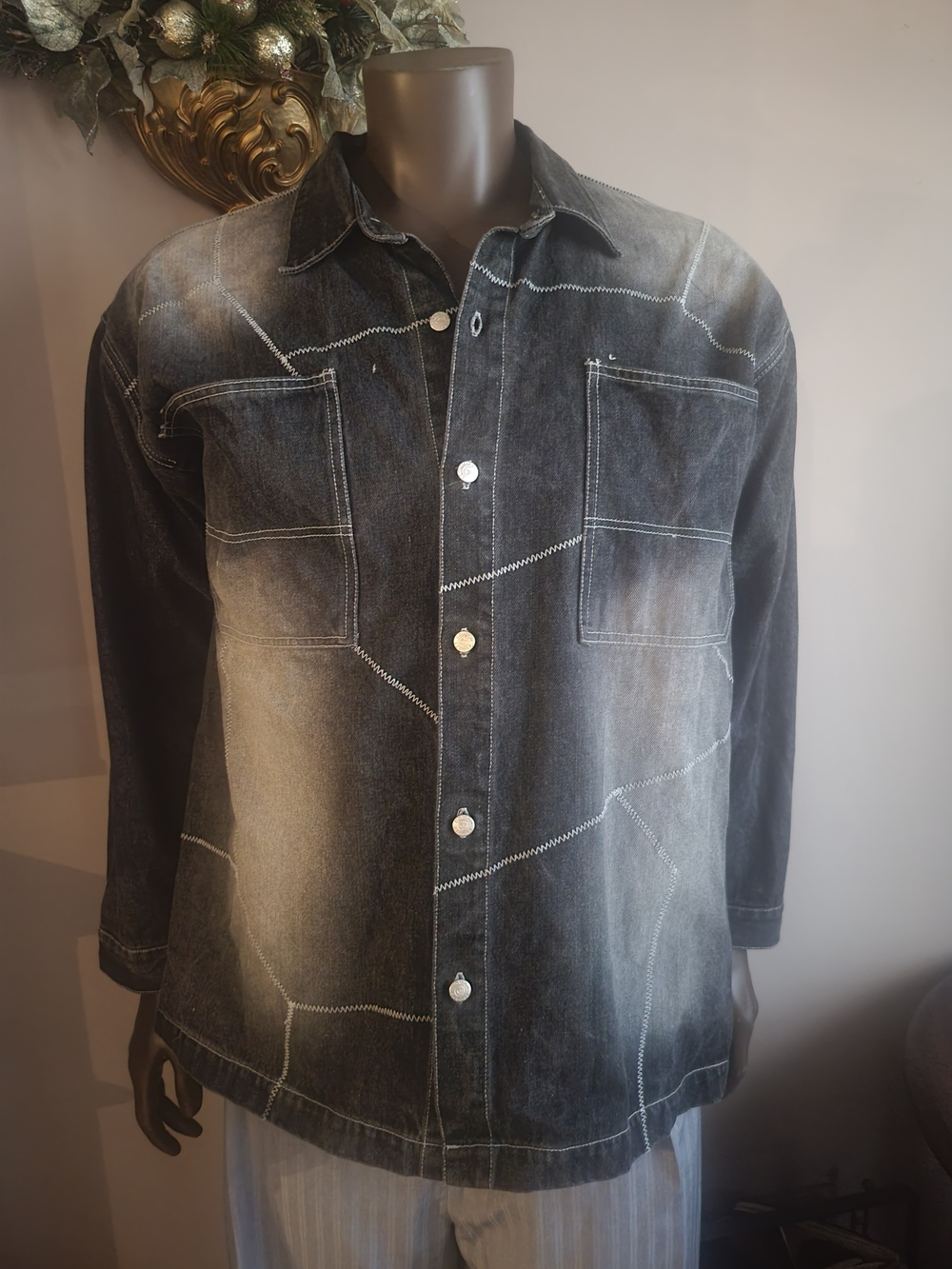 Koman Men's Black Washed Denim Shirt Jacket